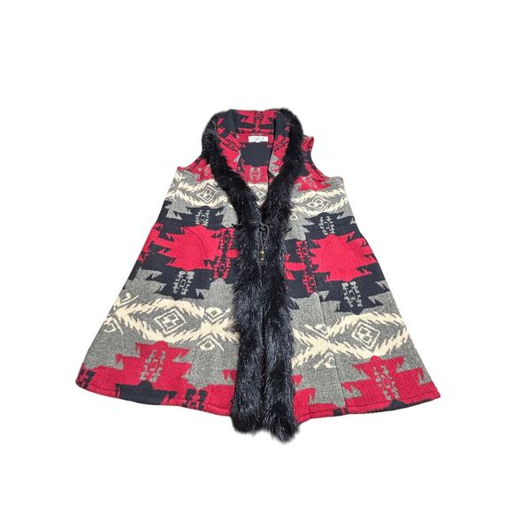 Tasha Polizzi Saddle Blanket Aztec Southwest Vest w/faux fur - Picture 1 of 5
